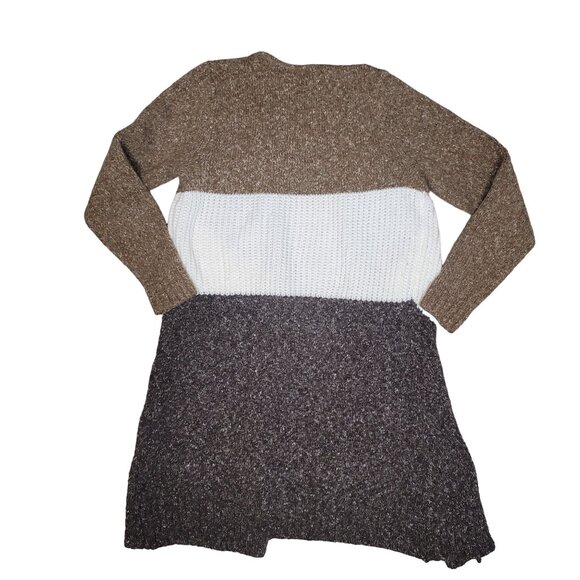Apt 9 Long Open Cardigan Sweater Womens Colorblock Brown Tan Ivory Cotton wool S - Picture 2 of 5